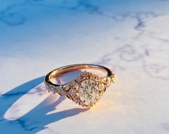 Kassandra Elvish Engagement Ring. Moissanite, Gold, Lab Diamond Engagement Ring Whimsical Fantasy Ring Fairytale Ring