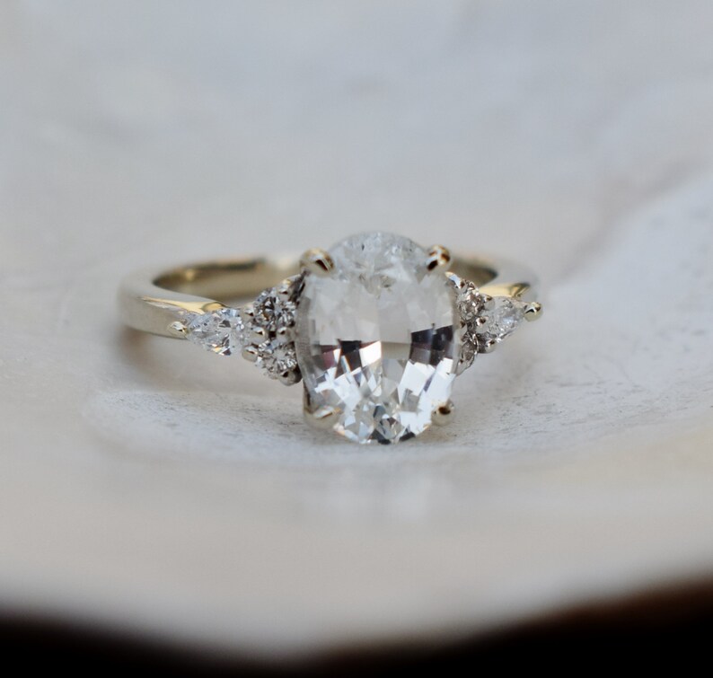White Sapphire Engagement Ring. 2.07ct Oval Diamond Ring White - Etsy