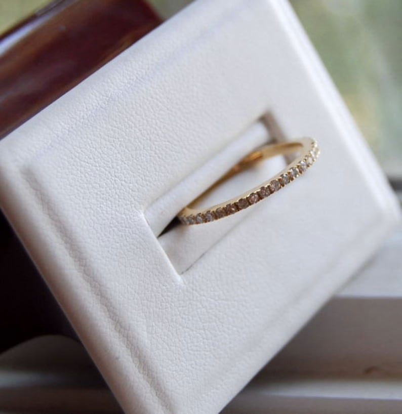 Rose Gold Wedding Band Stackable 14k Rose Gold Diamond Band Etsy