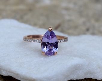 Purple Pear Sapphire Engagement Ring. 14k Rose Gold gemstone ring. 2ct, Pear Cut Purple Sapphire Ring. Engagement rings by Eidelprecious