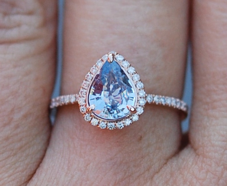 Medium Blue Sapphire Engagement Ring Blue sapphire 14k Rose | Etsy