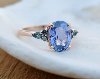 Lavender blue sapphire ring, Green Campari engagement ring collection. Oval sapphire ring 14k Rose gold by Eidelprecious
