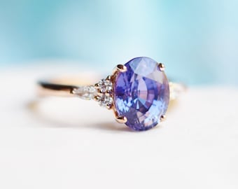 Violet Blue sapphire engagement ring. Blue sapphire and diamond ring. Campari ring. 14k rose gold ring by Eidelprecious