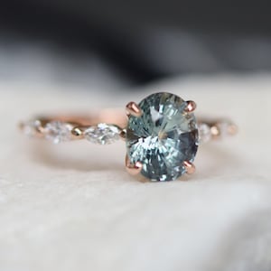 Teal Green sapphire engagement ring. Peacock blue sapphire 3.2ct oval diamond  ring 14k yellow gold ring Godivah ring by Eidelprecious