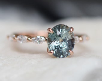 Teal Green sapphire engagement ring. Peacock blue sapphire 3.2ct oval diamond  ring 14k yellow gold ring Godivah ring by Eidelprecious