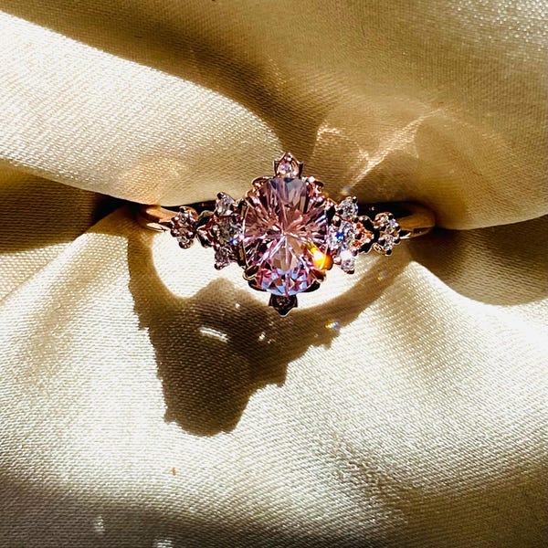 Dela Starburst Pink Sapphire Ring: 14k Gold Diamond Fantasy Engagement Ring