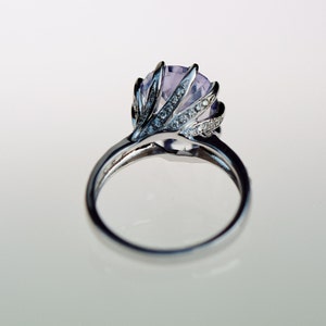 Lavender Sapphire Ring. Bespoke Engagement Ring. Art deco 18k white gold diamond swirl ring. Unconventional ring by Eidelprecious