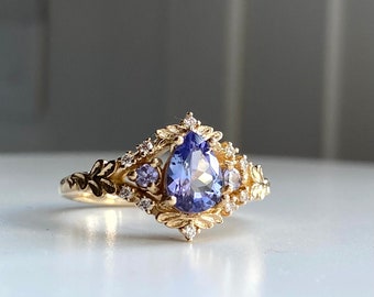 Leila tanzanite ring. December Birthstone. Pear cut Fantasy inspired ring 14k gold and diamond engagement ring by EidelPrecious