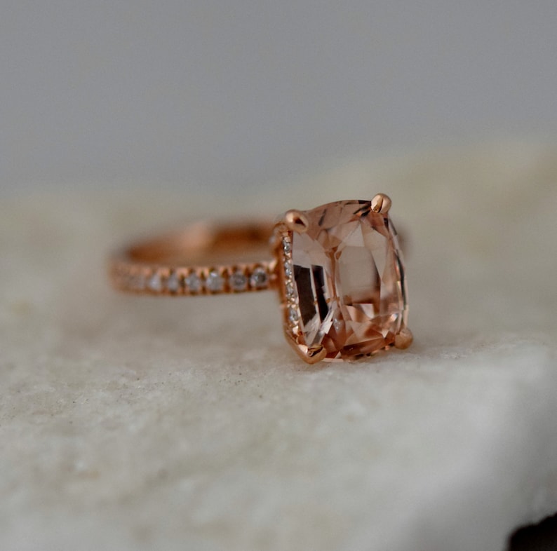 Rose gold engagement ring. Blake ring Cushion peach champagne Sapphire Engagement Ring cushion cut sapphire ring by Eidelprecious image 5
