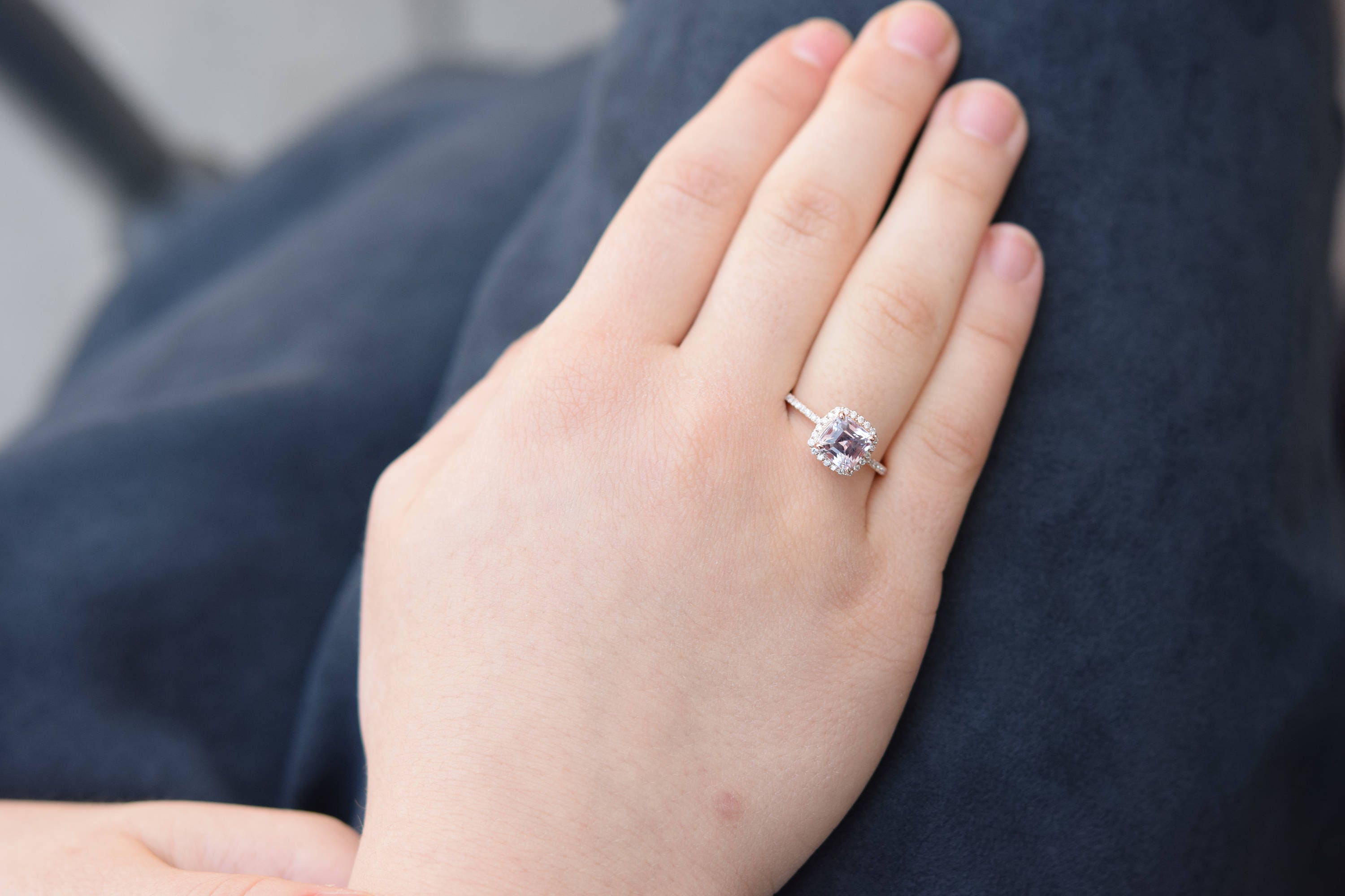 lavender Peach Sapphire Ring. Rose Gold Engagement Ring. 2.15ct Square ...