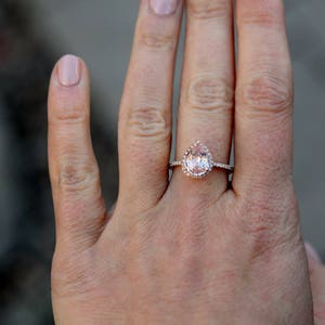 Engagement Ring White Sapphire Engagement Ring 14k Rose Gold 3ct, Pear Cut White Sapphire Ring. Engagement ring by Eidelprecious image 6