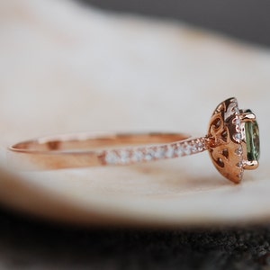 Olive green sapphire ring Round halo engagement ring rose gold Classic engagement ring with natural green sapphire diamonds Eidelprecious image 5