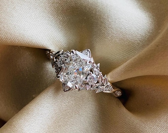 Eowen Radiant Lab Grown Diamond Engagement Ring Platinum. Fantasy inspired lab diamond engagement ring. Whimsical Fairytale Ring