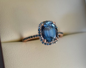 Fall/Winter Mood Color Palette Sapphire ring. Rose gold engagement Teal sapphire 14k rose gold ring by Eidelprecious