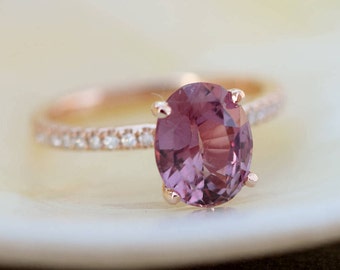 Grape Sapphire Ring. Rose Gold Engagement Ring. 14k rose gold diamond ring. Purple Sapphire. Engagement ring by Eidelprecious