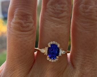 Chloe tanzanite and diamond engagement ring 14k yellow gold