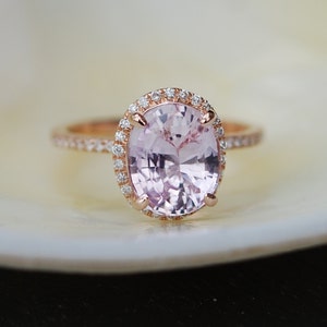 Ice Peach Sapphire Ring Rose Gold Engagement Ring 3.06ct oval 14k rose gold diamond ring. Engagement rings by Eidelprecious.