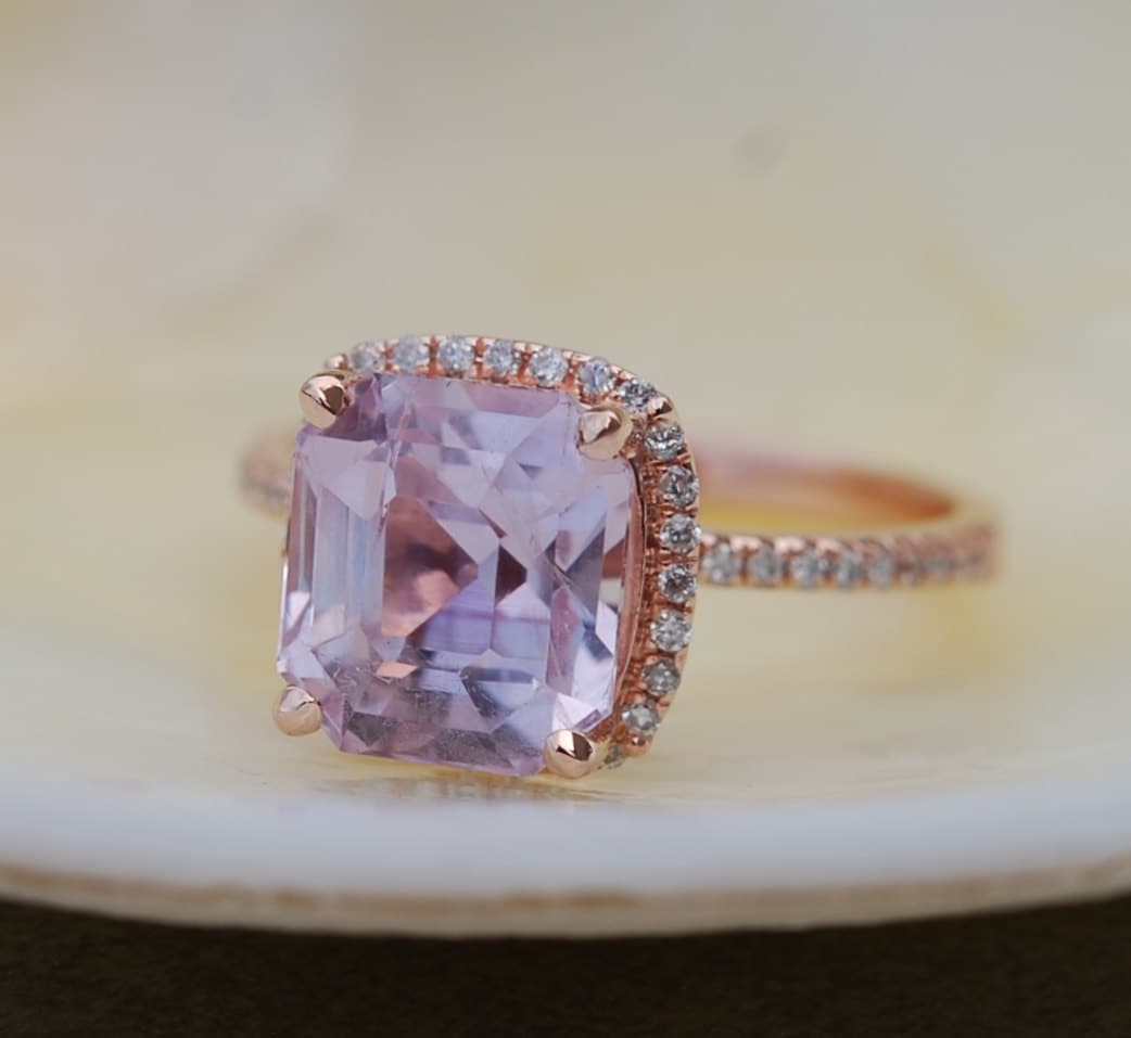 lavender Peach Sapphire Ring. Rose Gold Engagement Ring. 2.15ct Square ...