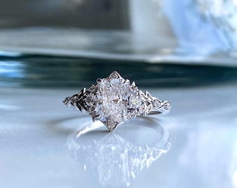 Eowen Radiant Lab Grown Diamond Engagement Ring Platinum. Fantasy inspired lab diamond engagement ring. Whimsical Fairytale Ring