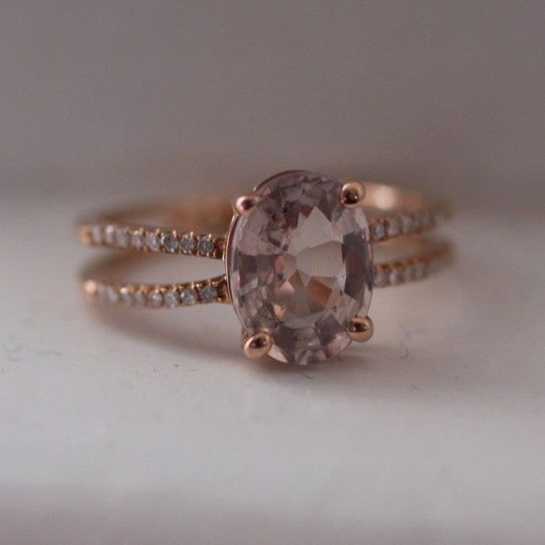 Oval Rose Taupe to Champagne sapphire in 14k rose gold diamond ring - reserved-3rd payment
