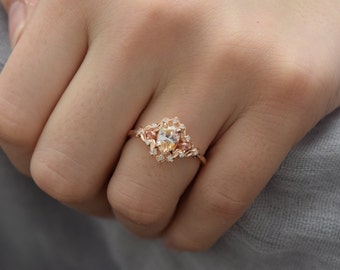 Tauriel sapphire engagement ring. Fantasy ring. Rose gold engagement ring. Yellow orange sapphire and diamond ring by Eidelprecious
