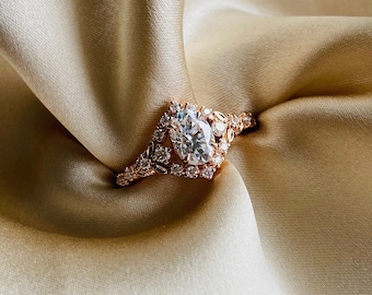 Kassandra Oval Moissanite Engagement Ring Gold Lab Diamond Engagement Ring Whimsical Fantasy Ring Fairytale Ring