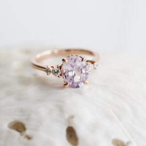 Classic engagement ring, Lavender Peach Sapphire Engagement Ring. Oval cut engagement ring in 14k rose gold by Eidelprecious image 7