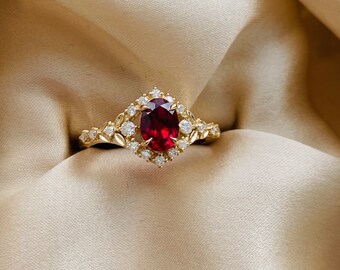 Ruby Engagement Ring: Vintage Inspired Rose Gold Filigree with Moissanites