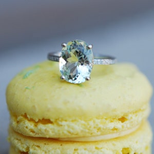 Aquamarine Engagement Ring: 2ct Oval, Diamond 14k White Gold