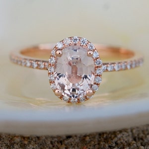 Peach Sapphire Ring, Peach Sapphire Engagement Ring, Peach Sapphire Ring, Oval Cut Engagement Ring, 14k Rose Gold