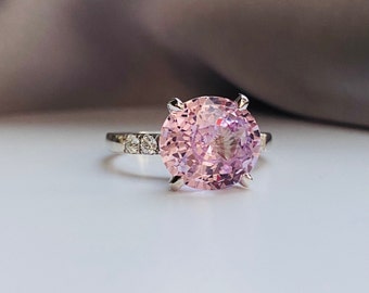 5ct Natural Pink Sapphire Ring East West Large Sapphire engagement ring Blush pink sapphire diamond ring white gold solitaire ring