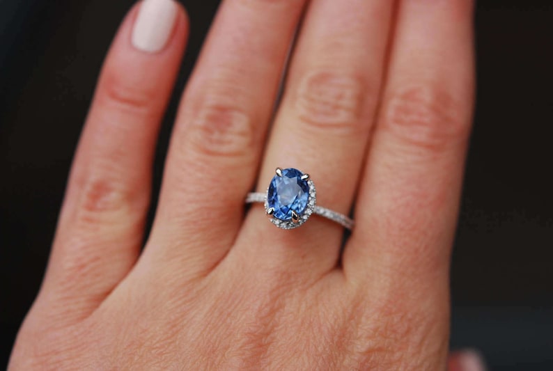 Oval Blue Sapphire Engagement Ring. White Gold Engagement Ring Etsy