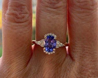 Chloe Campari lavender tanzanite and diamond engagement rings rose gold