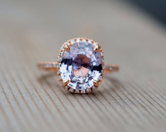 Lavender sapphire ring. Light purple Engagement Ring. 14k Rose Gold and Diamond Ring. 3ct Oval Light Mauve Sapphire ring by Eidelprecious