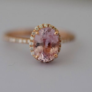 Peach Sapphire Engagement Ring 14k Rose Gold Diamond Engagement Ring 2.01ct Oval engagement ring Engagement ring by Eidelprecious