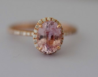 Peach Sapphire Engagement Ring 14k Rose Gold Diamond Engagement Ring 2.01ct Oval engagement ring Engagement ring by Eidelprecious