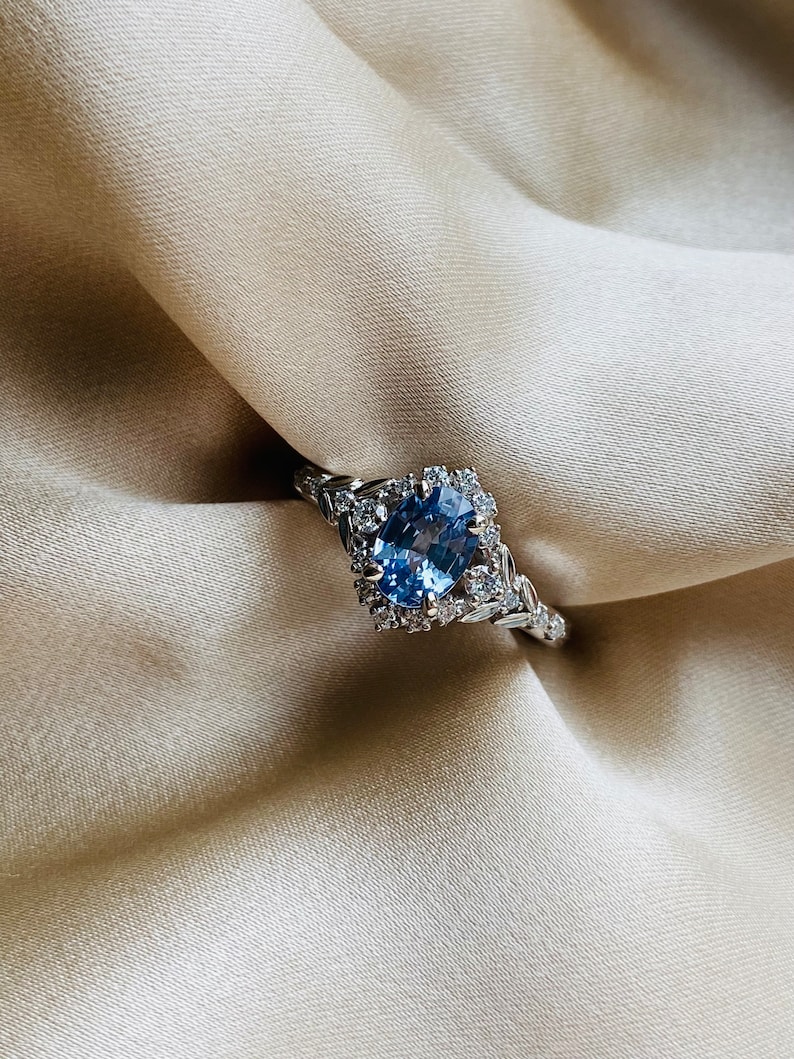 Kassandra Ice blue sapphire engagement ring white gold Winter Glow Light Blue sapphire diamond engagement ring Enchanted engagement ring image 3