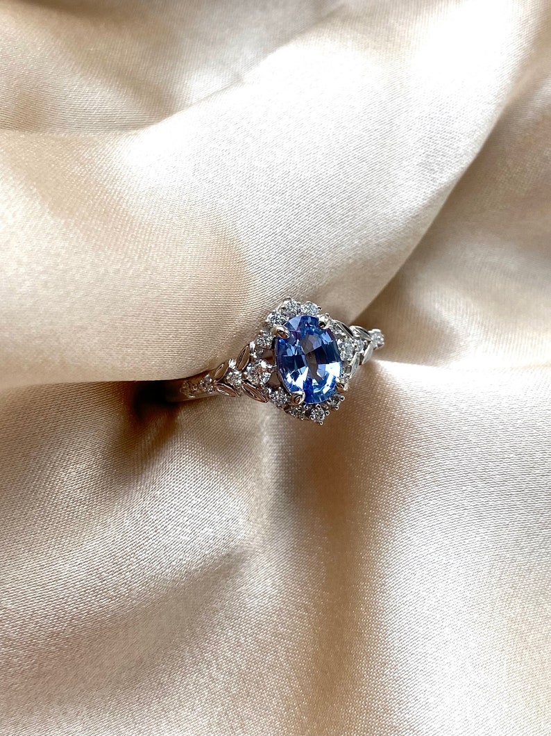 Kassandra Ice blue sapphire engagement ring white gold Winter Glow Light Blue sapphire diamond engagement ring Enchanted engagement ring image 5