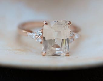 Engagement Ring Rose gold engagement ring Champagne Sapphire ring Campari ring emerald cut Rose gold diamond ring