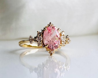 Pink Sapphire Engagement Ring, 1.5ct Starburst Fantasy Cut, Renaissance Fair Ring, 14k Gold