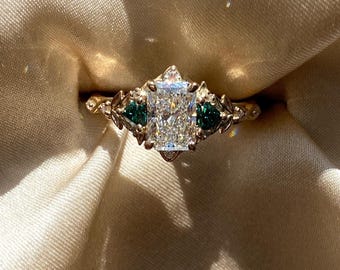 Eowen Radiant Lab Grown Diamond Engagement Ring Gold. Fantasy inspired lab diamond engagement ring. Whimsical Fairytale Ring