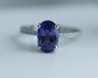 Blake Lively Violet Blue sapphire ring 14k white gold diamond ring 2.6ct purple blue sapphire ring