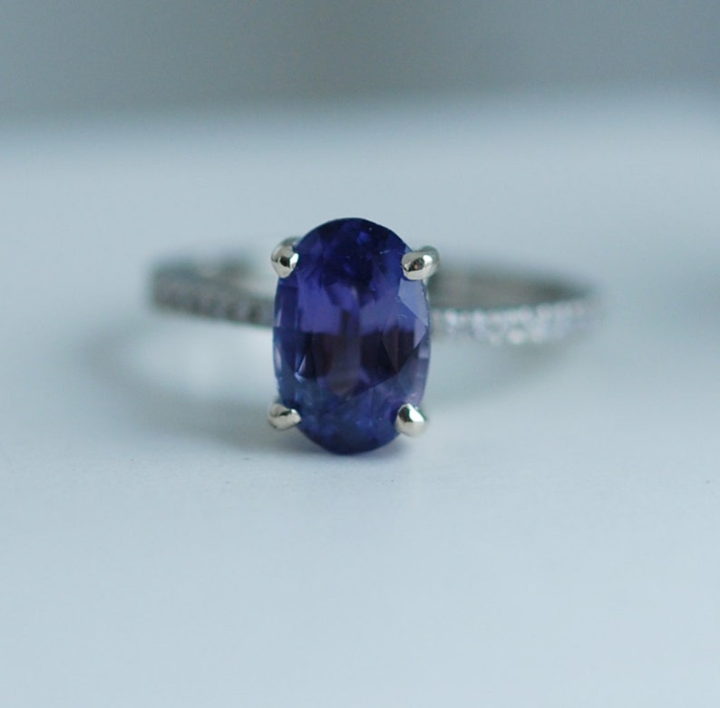 Blake Lively Violet Blue Sapphire Ring 14k White Gold Diamond - Etsy