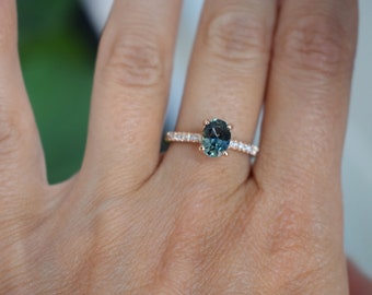 Blue Green sapphire engagement ring. Peacock sapphire 3ct oval sapphire diamond  ring 14k Rose gold ring by Eidelprecious