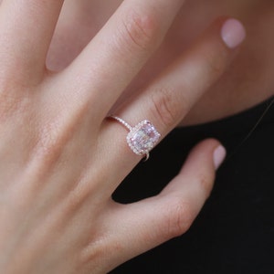 3.6ct Cushion raspberry peach champagne sapphire 14k rose gold diamond ring engagement ring