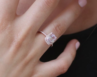 3.6ct Cushion raspberry peach champagne sapphire 14k rose gold diamond ring engagement ring