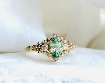 Eowen Soft Green Sapphire Engagement Ring: Fantasy  Gold Diamond Ring