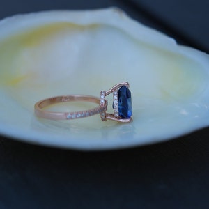 Blue sapphire ring. Pear cut Sapphire Ring 2.5ct. 14k Rose Gold Diamond ring Pear Sapphire Ring by Eidelprecious. Something Blue. image 4