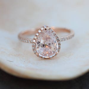 Engagement Ring White Sapphire Engagement Ring 14k Rose Gold 3ct, Pear Cut White Sapphire Ring. Engagement ring by Eidelprecious image 3