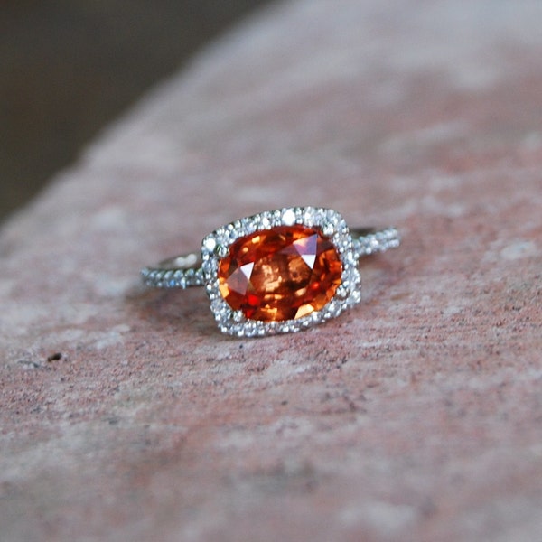 Firely orange sapphire diamond ring 14k white gold
